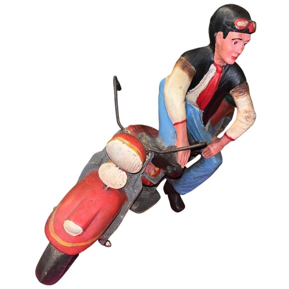 Vintage Hand-Painted Resin Motorcycle Rider Figurine 19" Long Collectible Decor - Picture 2 of 8